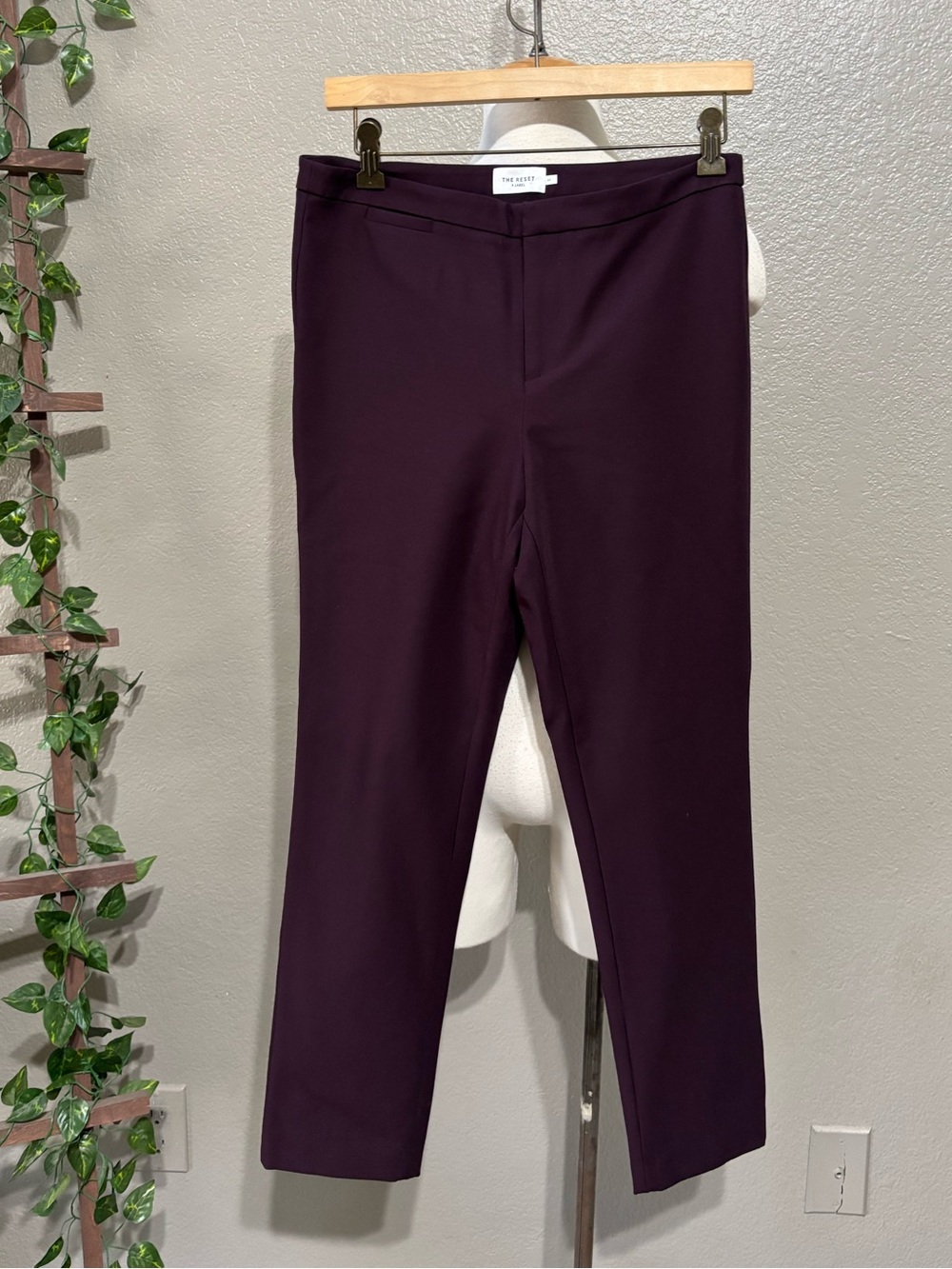 The Reset Label R Label Burgundy Ponte Knit Pants Slim Ankle Career Office